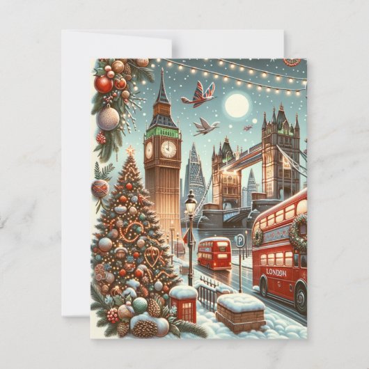 ロンドンの華やかなクリスマス - ビビットなクリスマスカ 招待状 (正面)