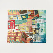 ロンドンの街の雪のクリスマスイラストレーション タペストリー (正面(横))