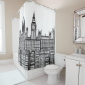 ロンドンの街並み（白黒） シャワーカーテン (インサイチュ)