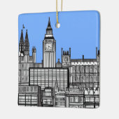 ロンドンの街並み(青い空と白黒) セラミックオーナメント (左)
