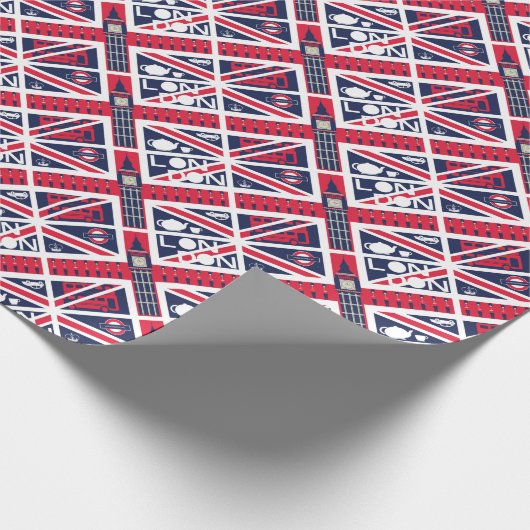 ロンドンの装飾が付いているヴィンテージの英国国旗のイギリスの旗 ラッピングペーパー (角)