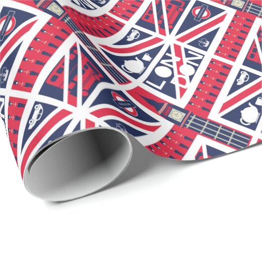 ロンドンの装飾が付いているヴィンテージの英国国旗のイギリスの旗 ラッピングペーパー (ロールコーナー)