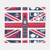 ロンドンの装飾が付いているヴィンテージの英国国旗の旗 フリースブランケット (正面(横))
