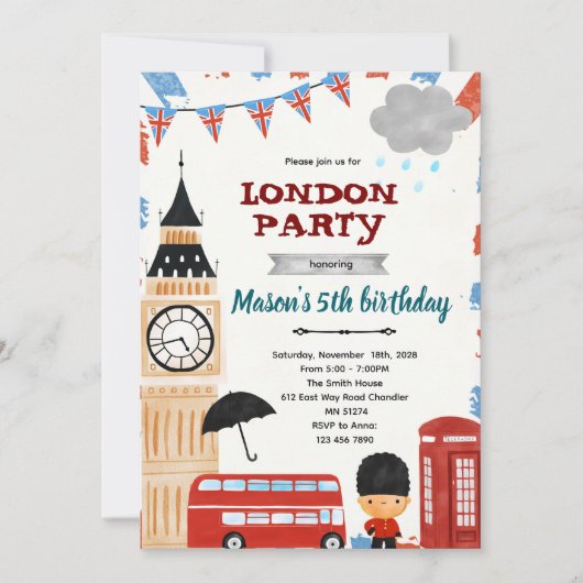 ロンドンの誕生日・ベビーシャワーの招待状 招待状 (正面)