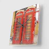 ロンドンの象徴的な赤い電話ボックス スクエア壁時計 (傾斜)