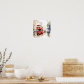 ロンドンの象徴的な赤の二重装飾バス(D) ポスター (キッチン)