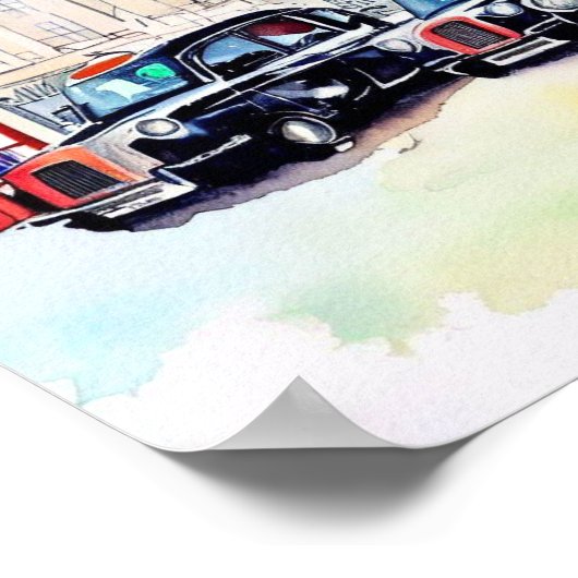 ロンドンの象徴的な黒いタクシー乗り場(E) ポスター (角)