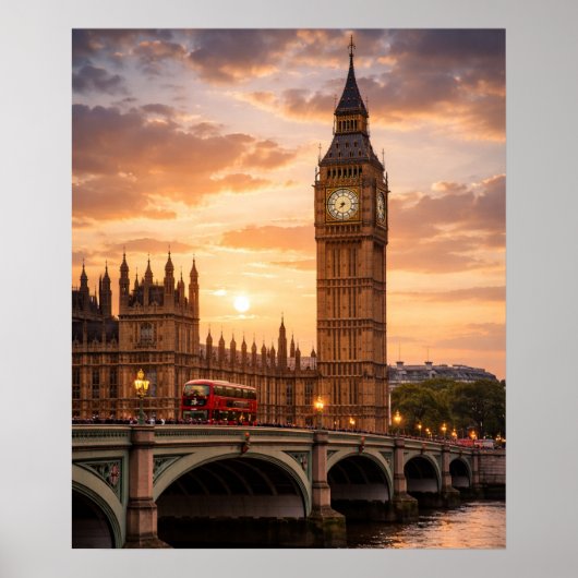 ロンドンの象徴的時計塔の日の入り ポスター (正面)