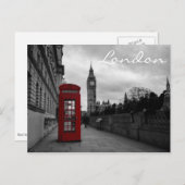 ロンドンの赤い電話はがき文字 ポストカード (正面/裏面)