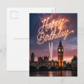 ロンドンの都市風景のバースデーグリーティングと花火 シーズンポストカード (正面/裏面)