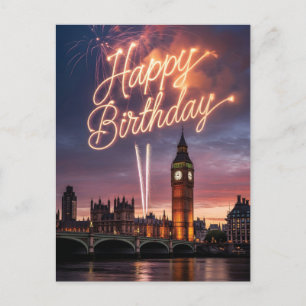ロンドンの都市風景のバースデーグリーティングと花火 シーズンポストカード