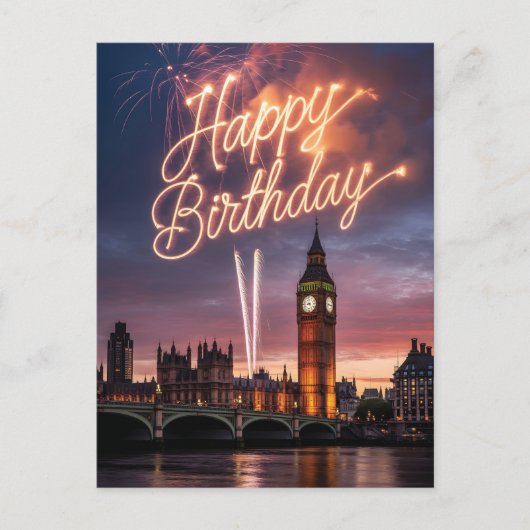 ロンドンの都市風景のバースデーグリーティングと花火 シーズンポストカード (正面)