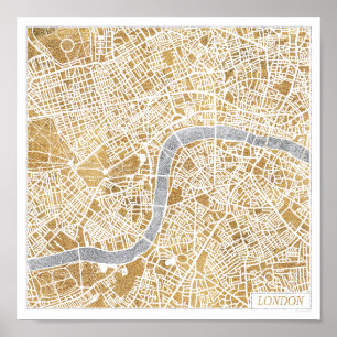 ロンドンの金箔の付いた都市の地図 ポスター