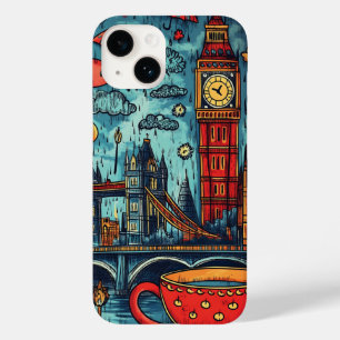 ロンドンの雨の日、カラフルなドゥードゥルイラスト Case-Mate iPhone 14ケース