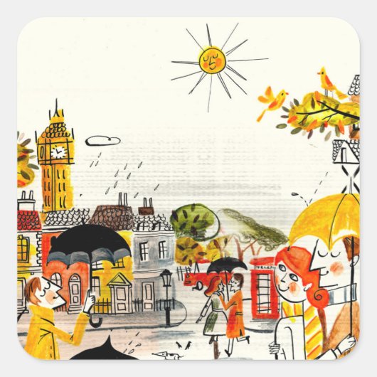 ロンドンの雨の日 スクエアシール (正面)