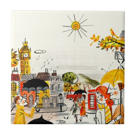 ロンドンの雨の日 タイル (正面)