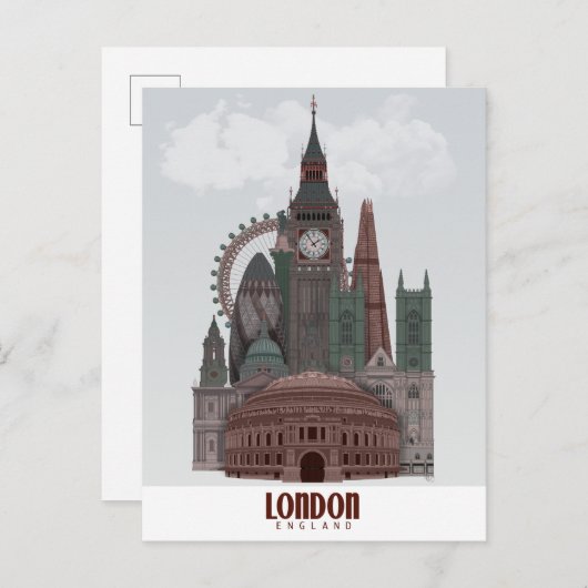 ロンドンの雲の赤と緑 ポストカード (正面/裏面)