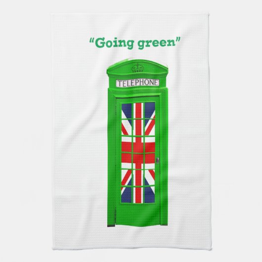 ロンドンの電話ボックスに「Going green」 キッチンタオル (縦)
