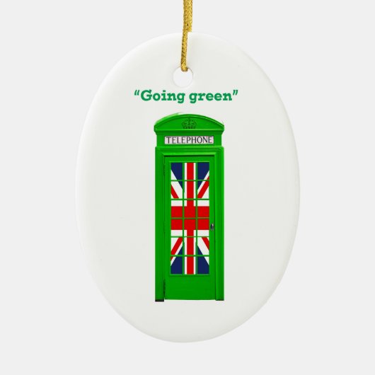 ロンドンの電話ボックスに「Going green」 セラミックオーナメント (正面)