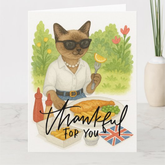 ロンドンの魚とチップ猫好き サンキューカード (正面)