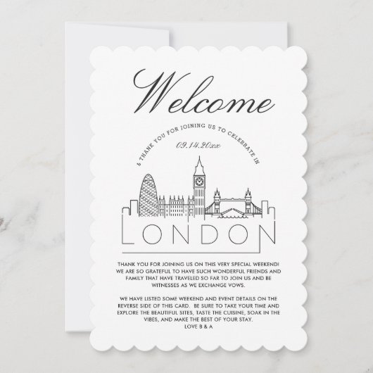 ロンドンへようこそ |様の結婚ゲスト詳細カード 招待状 (正面)