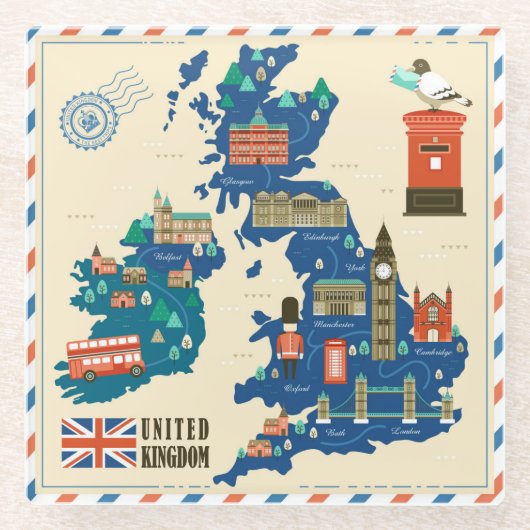 ロンドンをテーマにしたガラスのコースター ガラスコースター (正面)