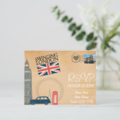 ロンドンをテーマにした写真付き結婚式RSVP招待状 インビテーションポストカード (スタンド正面)