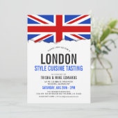 ロンドンをテーマにした料理 | パーティーフラグ白招待状 招待状 (スタンド正面)
