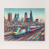 ロンドンを発車するHST列車とランドマークのイラスト ジグソーパズル (横)