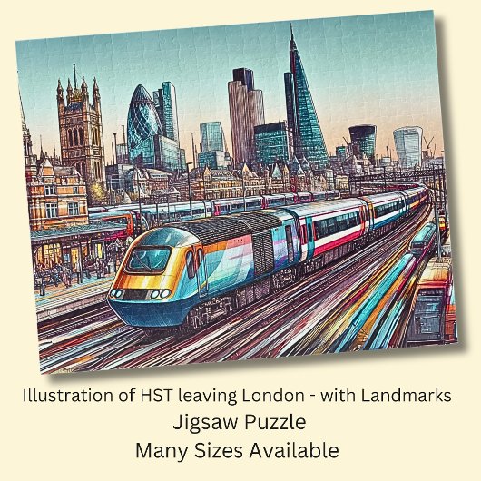 ロンドンを発車するHST列車とランドマークのイラスト ジグソーパズル