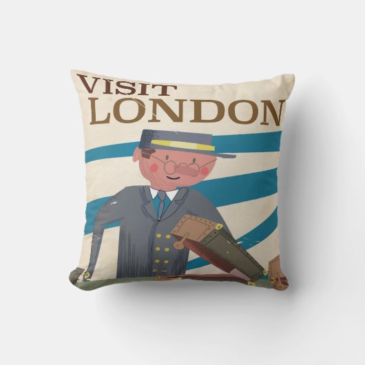 ロンドンを訪ねて ビンテージ旅行ポスターアート クッション (正面)