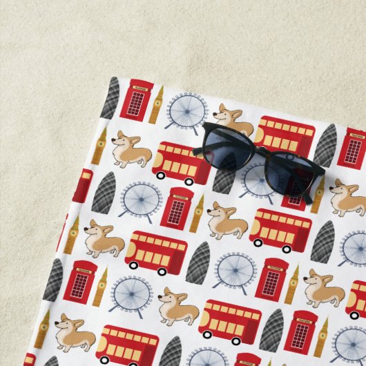 ロンドンアイコンコラージュ ビーチタオル (インサイチュ)