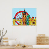 ロンドンアイコン建物モザイク ポスター (キッチン)