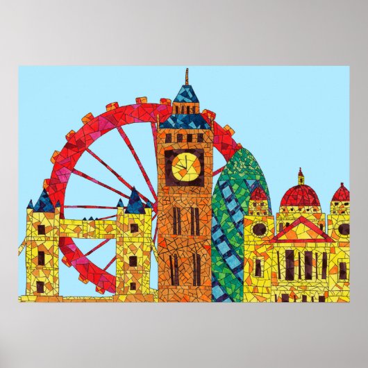 ロンドンアイコン建物モザイク ポスター (正面)