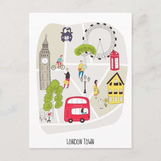 ロンドンアートマップランドマークキャラクタースタイリッシュ ポストカード (正面)