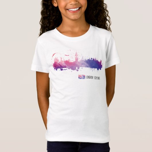 ロンドンイギリスのスカイラインのしぶき Tシャツ (正面)