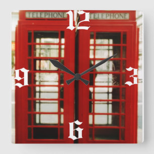 ロンドンイギリスの赤い電話ボックスの時計 スクエア壁時計