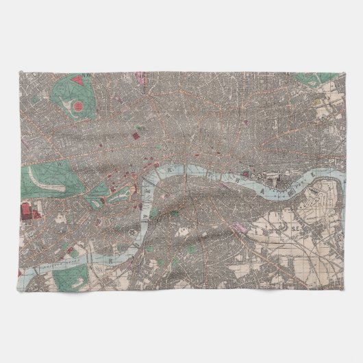 ロンドンイギリス(1862年)のヴィンテージの地図 キッチンタオル (横)