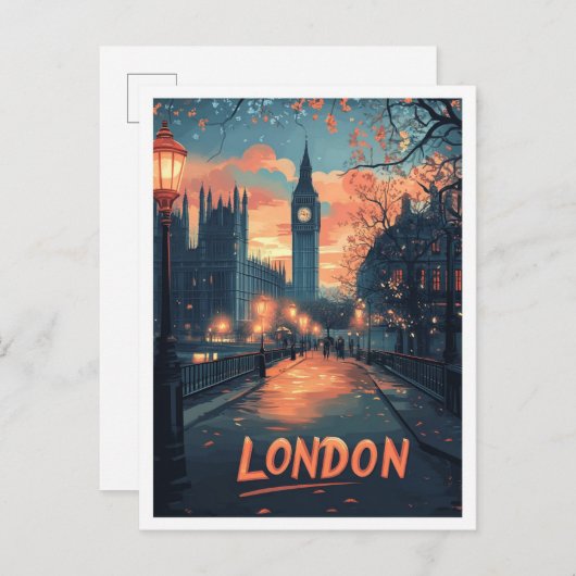 ロンドンイングランドアートヴィンテージイラストレーショントラベル ポストカード (正面/裏面)
