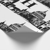 ロンドンイングランドエレガント白黒モノグラム ラッピングペーパー (角)