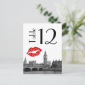 ロンドンイングランドスカイラインキスBWテーブル番号カード ポストカード (スタンド正面)