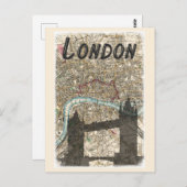 ロンドンイングランドタワーブリッジマップトラベル ポストカード (正面/裏面)