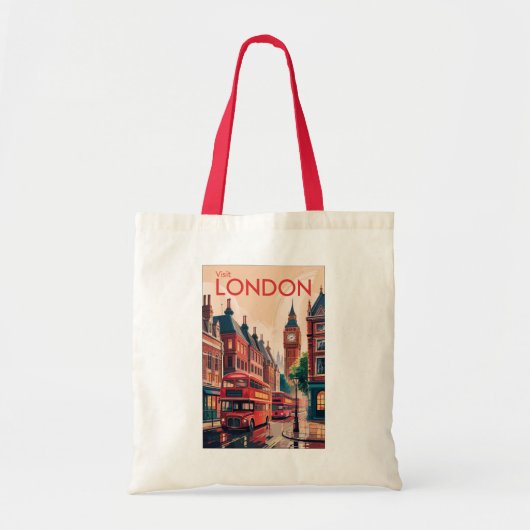 ロンドンイングランドトラベルアートヴィンテージ トートバッグ (正面)