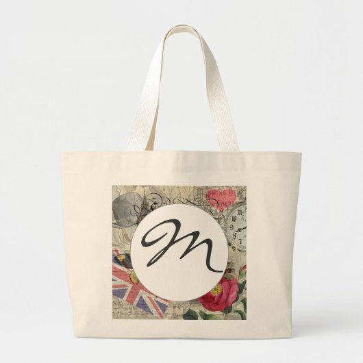 ロンドンイングランドトラベルヴィンテージヨーロッパアート ラージトートバッグ (正面)