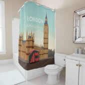 ロンドンイングランドビッグベンヴィンテージトラベル シャワーカーテン (インサイチュ)