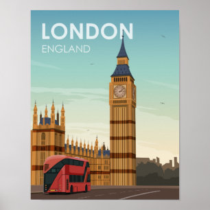 ロンドンイングランドビッグベンヴィンテージ旅行 ポスター