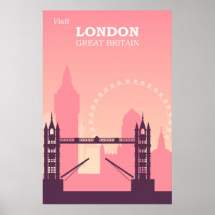 ロンドンイングランドピンクヴィンテージ旅行 ポスター