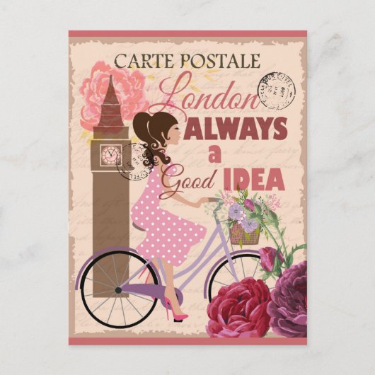 ロンドンイングランドピンクヴィンテージ旅行 ポストカード (正面)