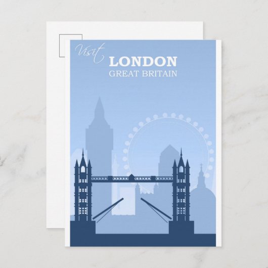 ロンドンイングランドブルーヴィンテージ旅行はがき ポストカード (正面/裏面)
