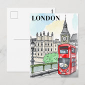 ロンドンイングランドレッドバスヴィンテージ旅行はがき ポストカード (正面/裏面)